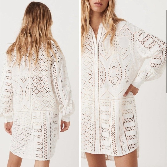 NWT Spell & The Gypsy Collective Lottie Oversized Eyelet Button Shirt Dress S - Picture 2 of 7
